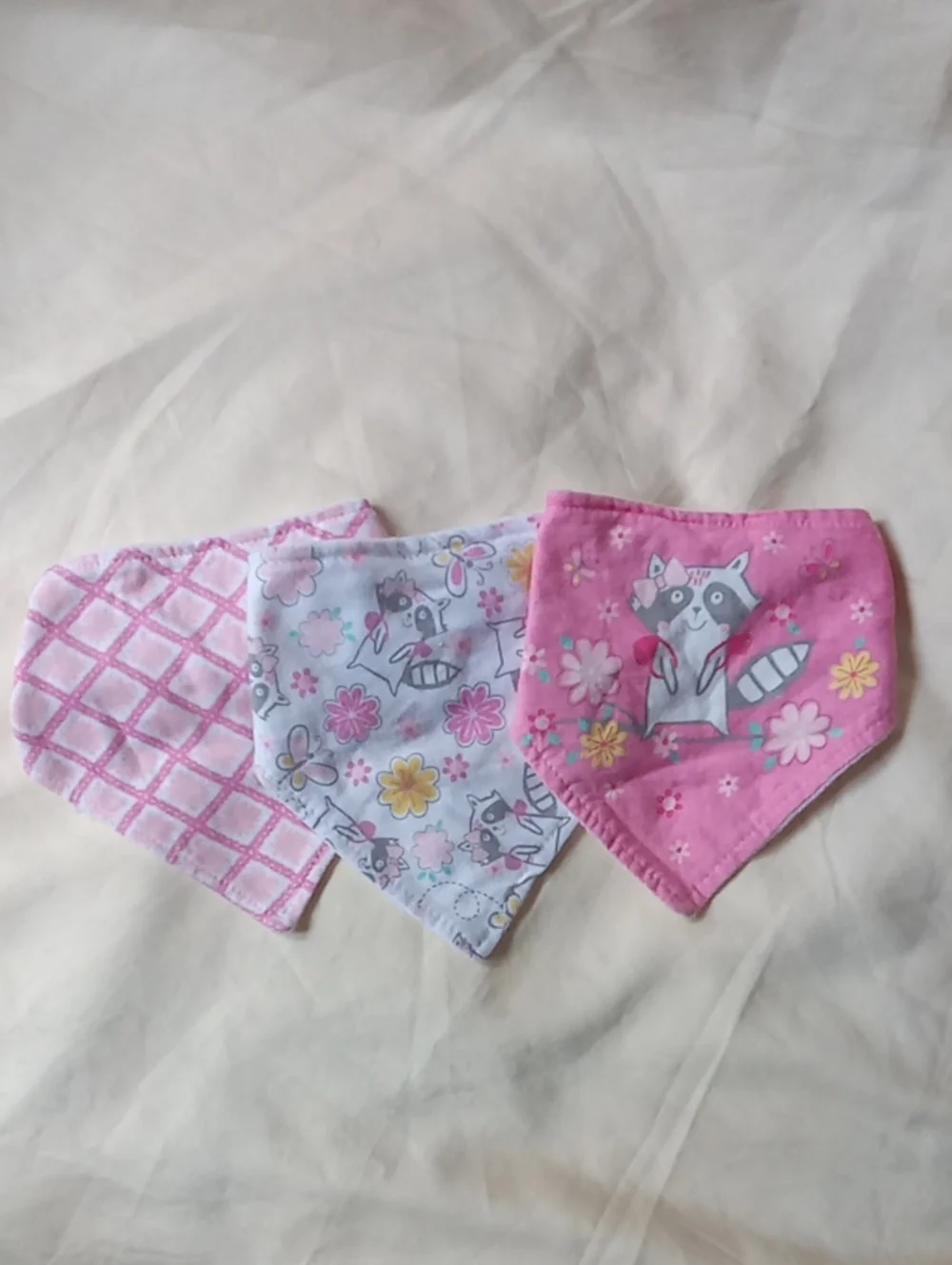 Pink Floral Raccoon Baby Bandana Bib Set - 3 Pack